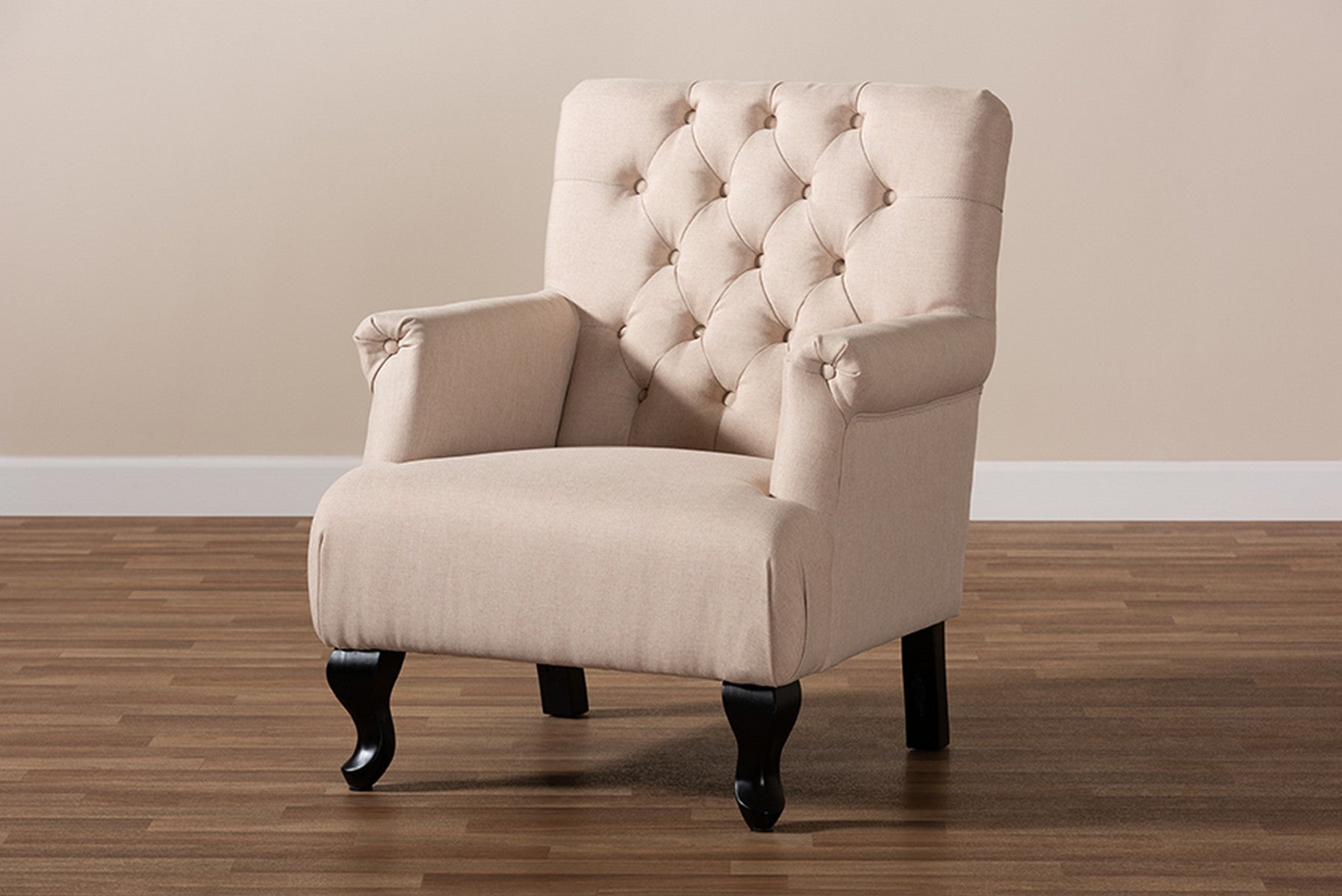 Baxton Studio Belan Classic and Traditional Beige Fabric Upholstered Button Tufted Armchair