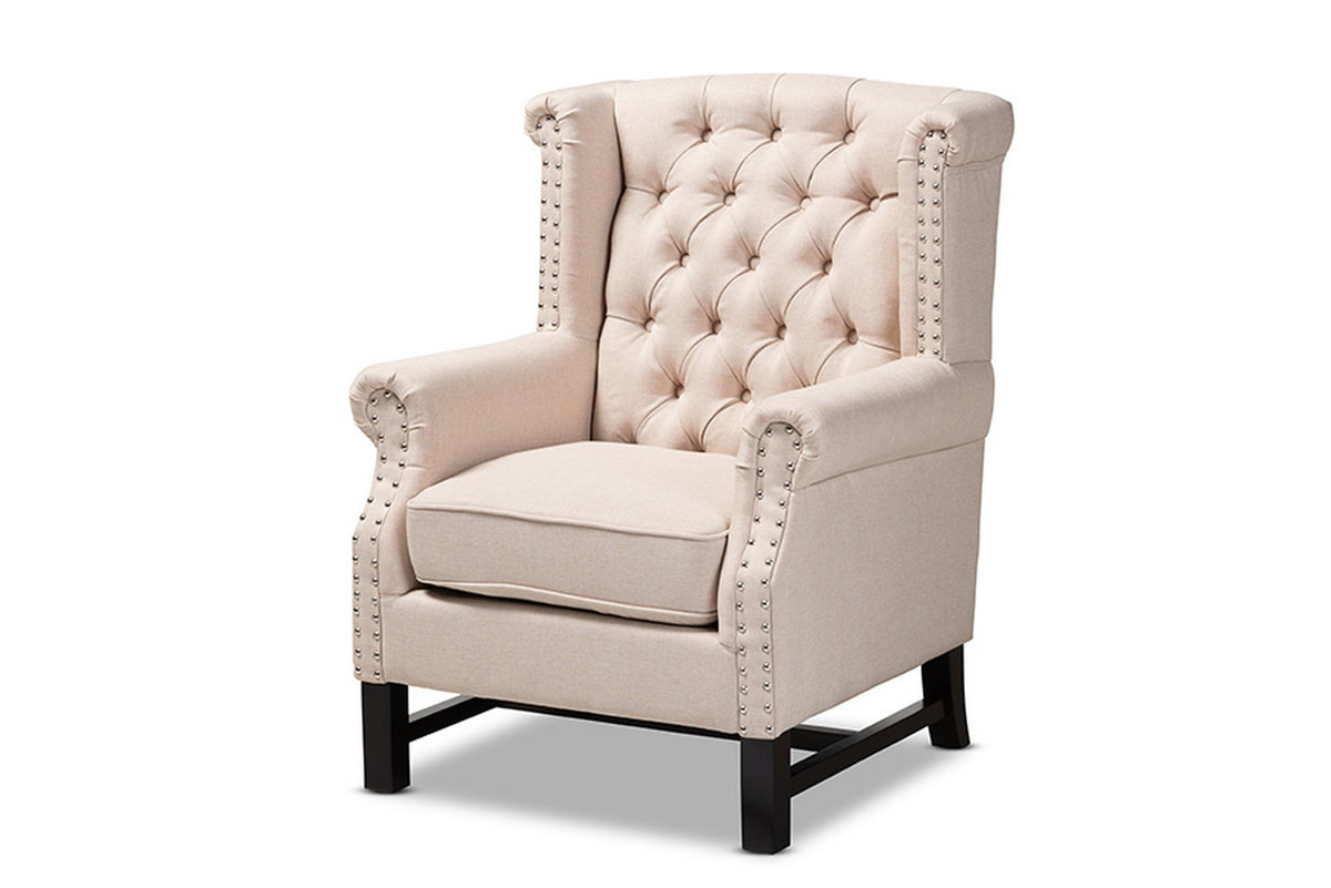 Baxton Studio Charrette Transitional Beige Fabric Upholstered Button Tufted Armchair Baxton Studio-chairs-Minimal And Modern - 1