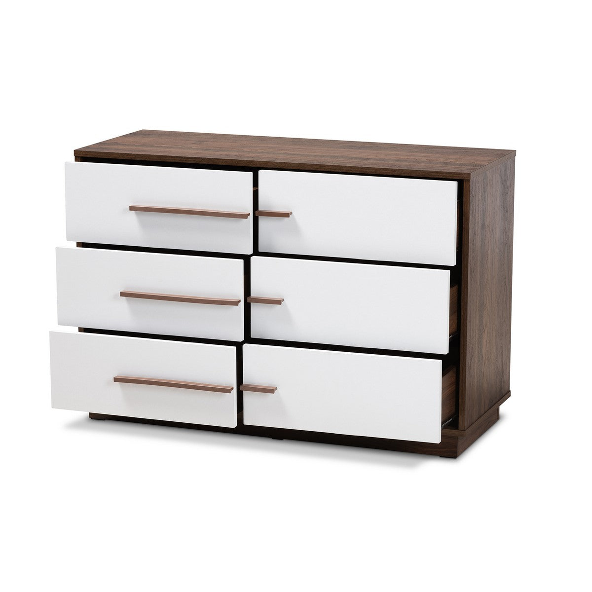 Baxton Studio Mette Mid-Century Modern Two-Tone White and Walnut Finished 6-Drawer Wood Dresser Baxton Studio-Dresser-Minimal And Modern - 1