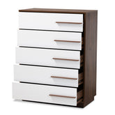 Baxton Studio Mette Mid-Century Modern Two-Tone White and Walnut Finished 5-Drawer Wood Chest Baxton Studio-Chests-Minimal And Modern - 1