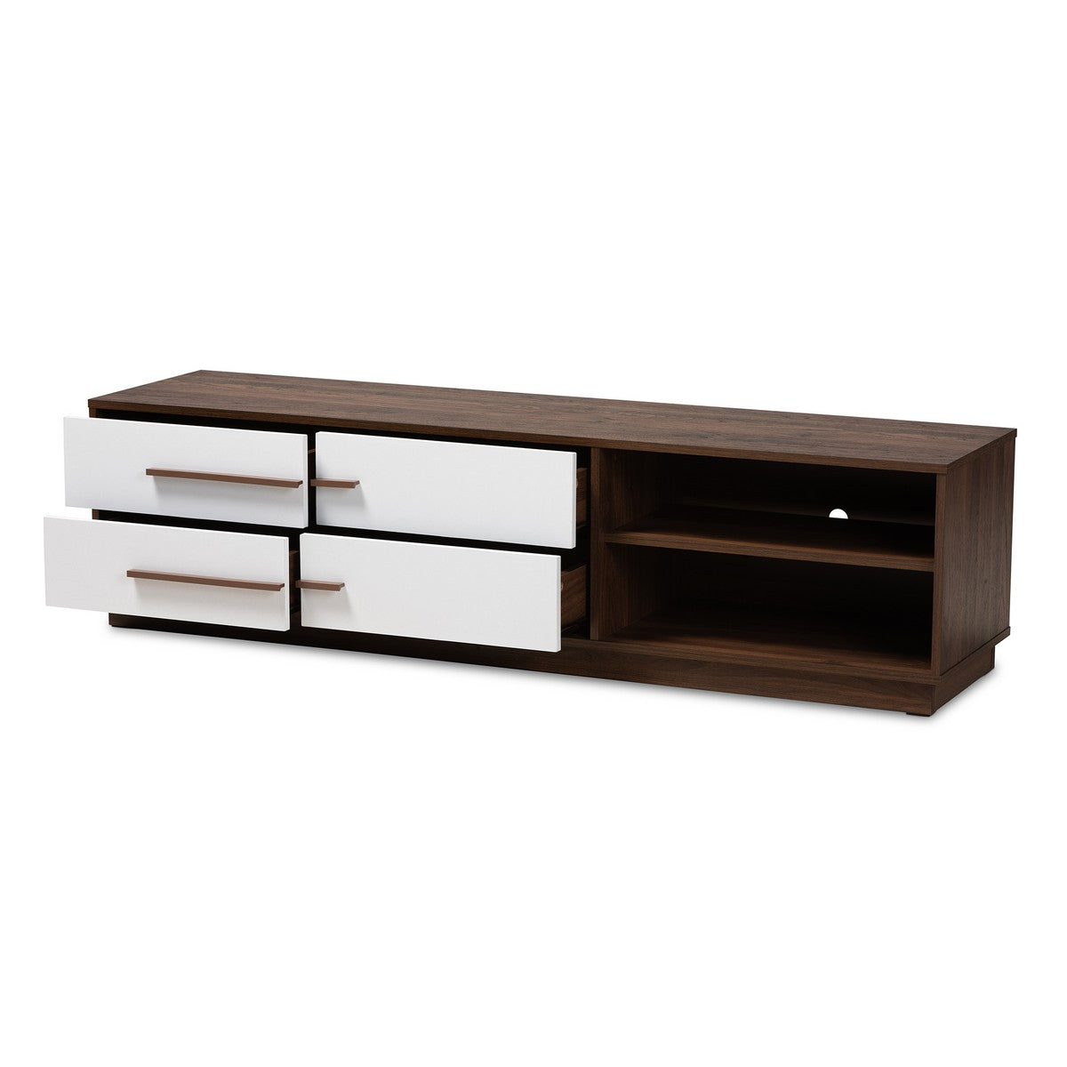 Baxton Studio Mette Mid-Century Modern Two-Tone White and Walnut Finished 4-Drawer Wood TV Stand Baxton Studio-TV Stands-Minimal And Modern - 1