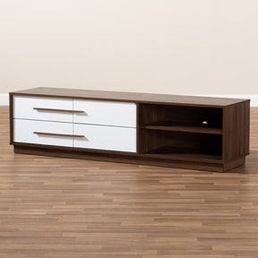 Baxton Studio Mette Mid-Century Modern Two-Tone White and Walnut Finished 4-Drawer Wood TV Stand
