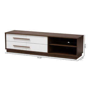 Baxton Studio Mette Mid-Century Modern Two-Tone White and Walnut Finished 4-Drawer Wood TV Stand
