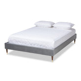 Baxton Studio Volden Glam and Luxe Charcoal Velvet Fabric Upholstered Full Size Wood Platform Bed Frame with Gold-Tone Leg Tips Baxton Studio-Bed Frames-Minimal And Modern - 1