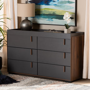 Baxton Studio Rikke Modern and Contemporary Two-Tone Gray and Walnut Finished Wood 6-Drawer Dresser