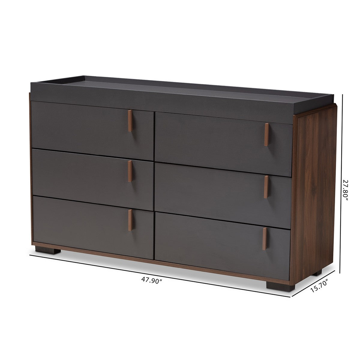 Baxton Studio Rikke Modern and Contemporary Two-Tone Gray and Walnut Finished Wood 6-Drawer Dresser