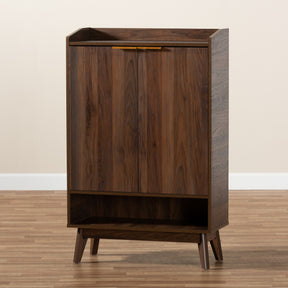Baxton Studio Lena Mid-Century Modern Walnut Brown Finished 5-Shelf Wood Entryway Shoe Cabinet