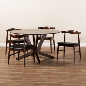 Baxton Studio Berlin Mid-Century Modern Black Faux Leather Upholstered Walnut Finished 5-Piece Wood Dining Set