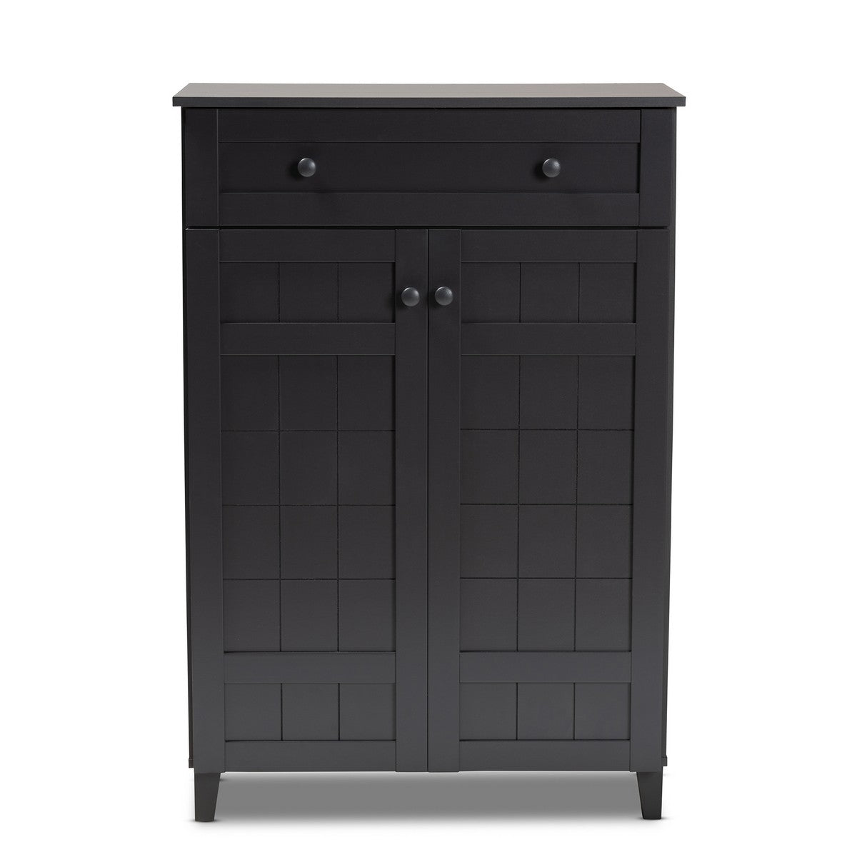 Baxton Studio Glidden Modern and Contemporary Dark Grey Finished 5-Shelf Wood Shoe Storage Cabinet with Drawer