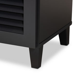 Baxton Studio Coolidge Modern and Contemporary Dark Grey Finished 5-Shelf Wood Shoe Storage Cabinet with Drawer