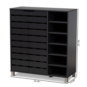Baxton Studio Shirley Modern and Contemporary Dark Grey Finished 2-Door Wood Shoe Storage Cabinet with Open Shelves