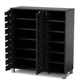 Baxton Studio Shirley Modern and Contemporary Dark Grey Finished 2-Door Wood Shoe Storage Cabinet with Open Shelves Baxton Studio-Shoe Cabinets-Minimal And Modern - 1