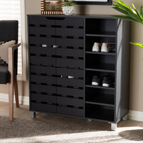 Baxton Studio Shirley Modern and Contemporary Dark Grey Finished 2-Door Wood Shoe Storage Cabinet with Open Shelves