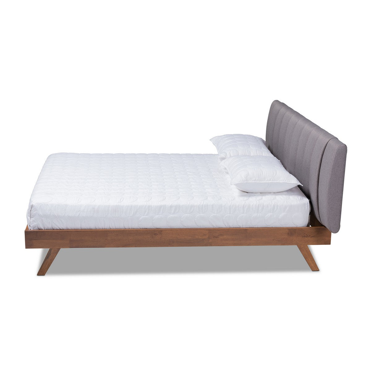 Baxton Studio Brita Mid-Century Modern Grey Fabric Upholstered Walnut Finished Wood Queen Size Bed Baxton Studio-beds-Minimal And Modern - 1