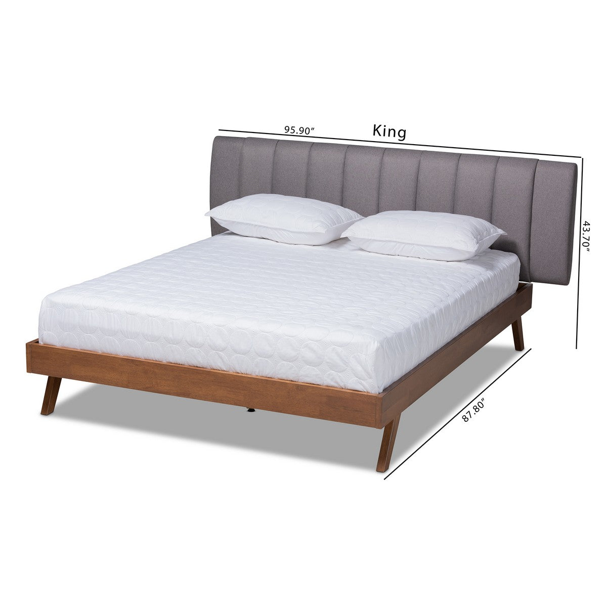 Baxton Studio Brita Mid-Century Modern Grey Fabric Upholstered Walnut Finished Wood Queen Size Bed
