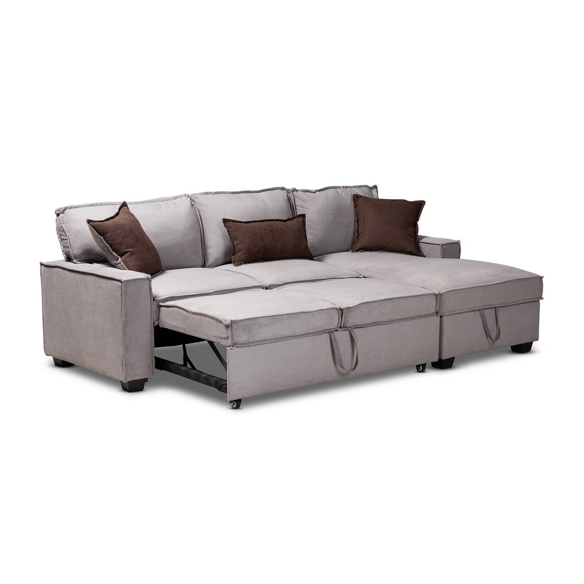 Baxton Studio Emile Modern and Contemporary Light Grey Fabric Upholstered Right Facing Storage Sectional Sofa with Pull-Out Bed Baxton Studio-sectionals-Minimal And Modern - 1