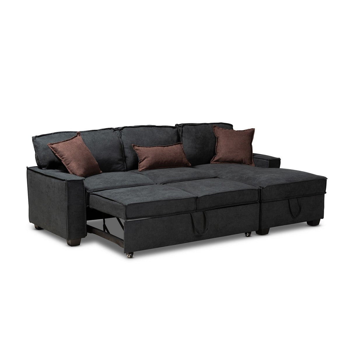 Baxton Studio Emile Modern and Contemporary Dark Grey Fabric Upholstered Right Facing Storage Sectional Sofa with Pull-Out Bed Baxton Studio-sectionals-Minimal And Modern - 1