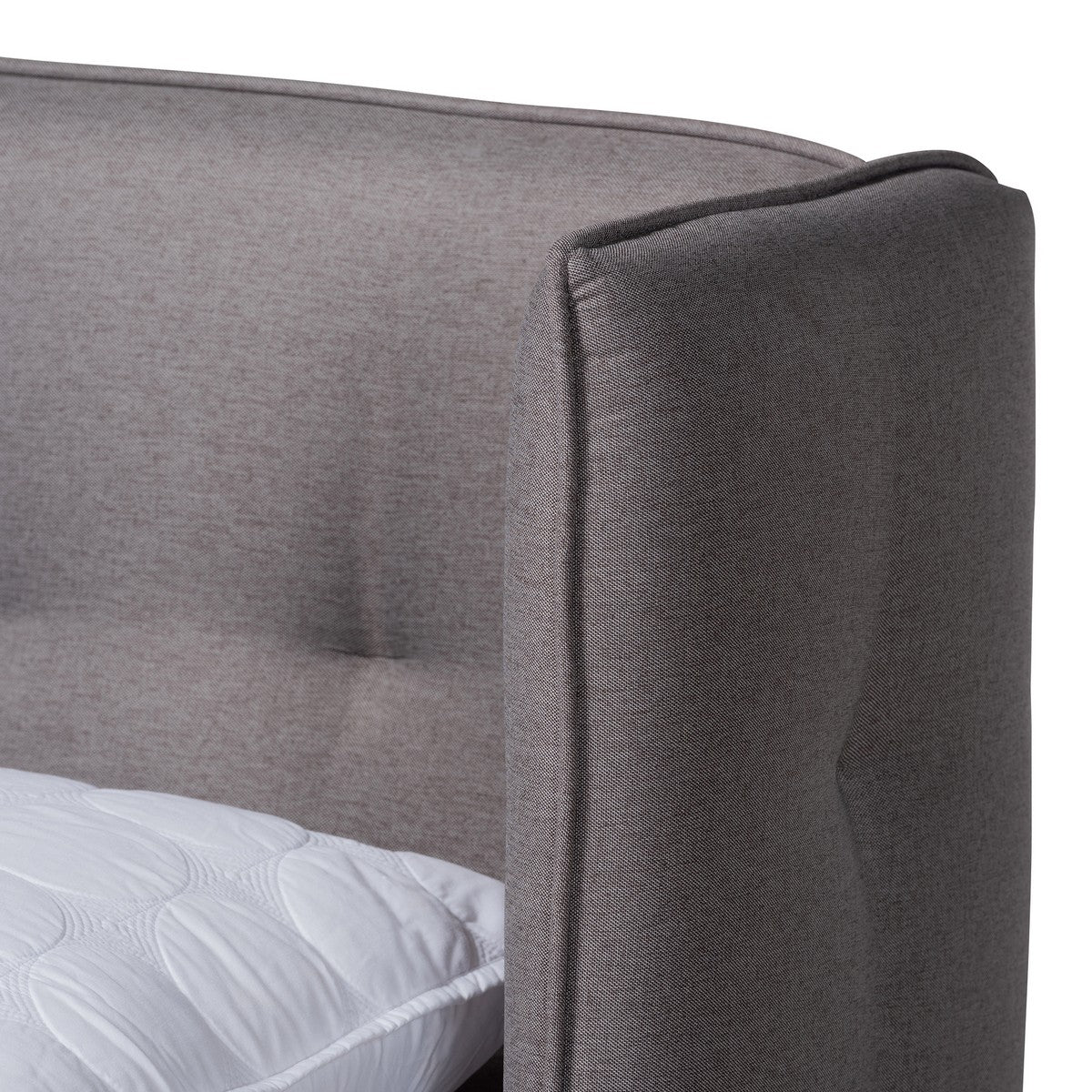 Baxton Studio Catarina Mid-Century Modern Grey Fabric Upholstered Walnut Finished Wood Full Size Wingback Platform Bed