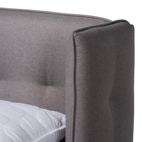Baxton Studio Catarina Mid-Century Modern Grey Fabric Upholstered Walnut Finished Wood Full Size Wingback Platform Bed