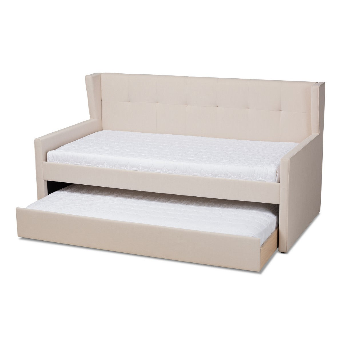 Baxton Studio Giorgia Modern and Contemporary Beige Fabric Upholstered Twin Size Daybed with Trundle Baxton Studio-daybed-Minimal And Modern - 1
