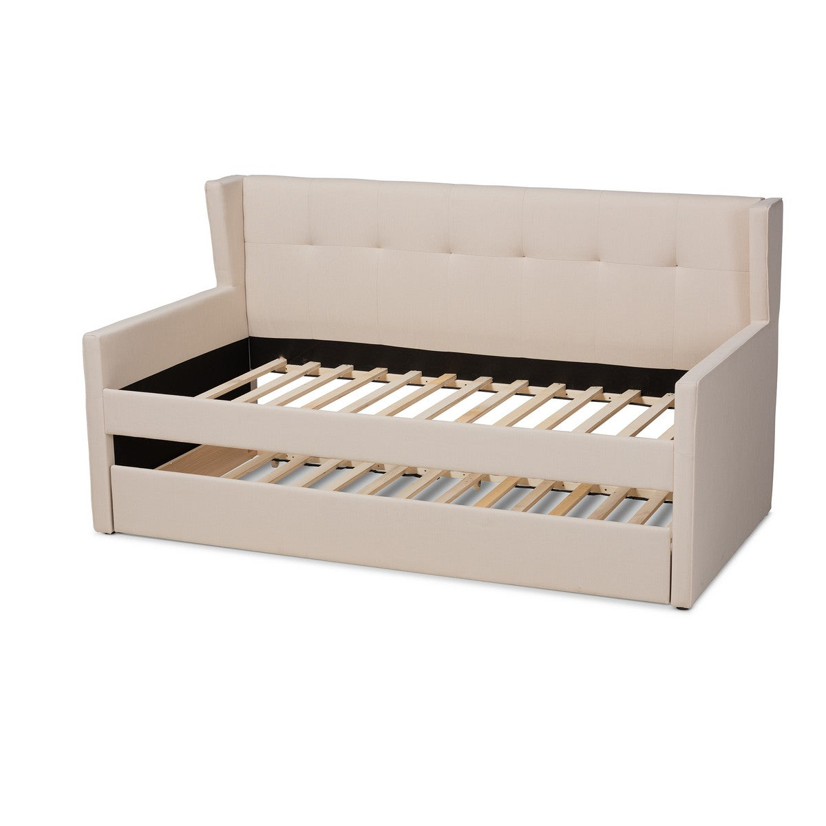 Baxton Studio Giorgia Modern and Contemporary Beige Fabric Upholstered Twin Size Daybed with Trundle