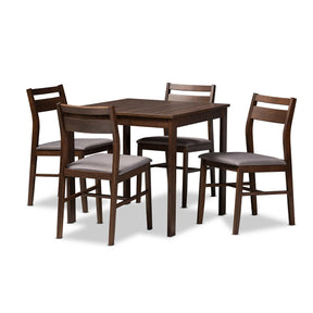 Baxton Studio Lovy Modern and Contemporary Gray Fabric Upholstered Dark Walnut-Finished 5-Piece Wood Dining Set Baxton Studio-Dining Sets-Minimal And Modern - 1