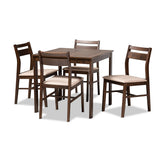 Baxton Studio Lovy Modern and Contemporary Beige Fabric Upholstered Dark Walnut-Finished 5-Piece Wood Dining Set Baxton Studio-Dining Sets-Minimal And Modern - 1