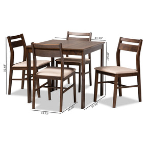 Baxton Studio Lovy Modern and Contemporary Beige Fabric Upholstered Dark Walnut-Finished 5-Piece Wood Dining Set