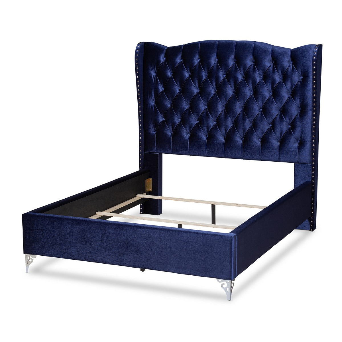 Baxton Studio Hanne Glam and Luxe Purple Blue Velvet Fabric Upholstered King Size Wingback Bed
