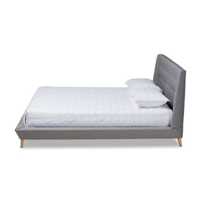 Baxton Studio Naya Mid-Century Modern Grey Fabric Upholstered Queen Size Wingback Platform Bed Baxton Studio-beds-Minimal And Modern - 1
