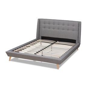 Baxton Studio Naya Mid-Century Modern Grey Fabric Upholstered Queen Size Wingback Platform Bed
