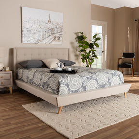 Baxton Studio Naya Mid-Century Modern Beige Fabric Upholstered King Size Wingback Platform Bed