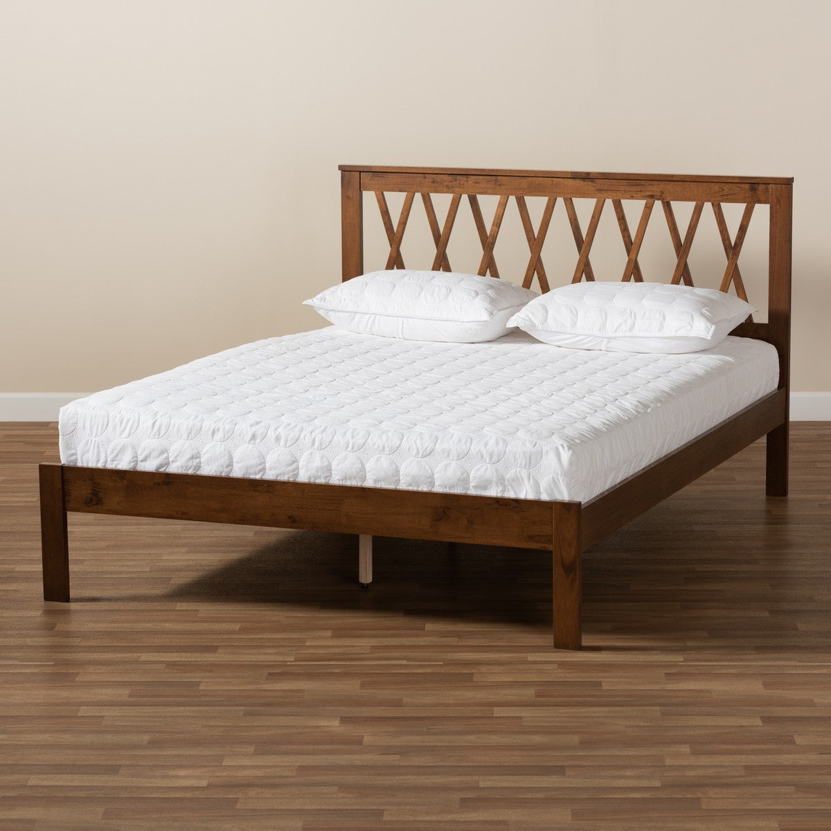 Baxton Studio Malene Mid-Century Modern Walnut Finished Wood Full Size Platform Bed