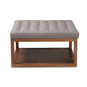 Baxton Studio Alvere Modern and Contemporary Grey Fabric Upholstered Walnut Finished Cocktail Ottoman