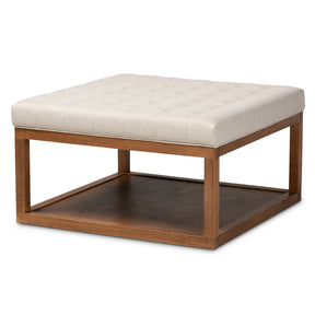Baxton Studio Alvere Modern and Contemporary Beige Fabric Upholstered Walnut Finished Cocktail Ottoman Baxton Studio- Ottomans-Minimal And Modern - 1