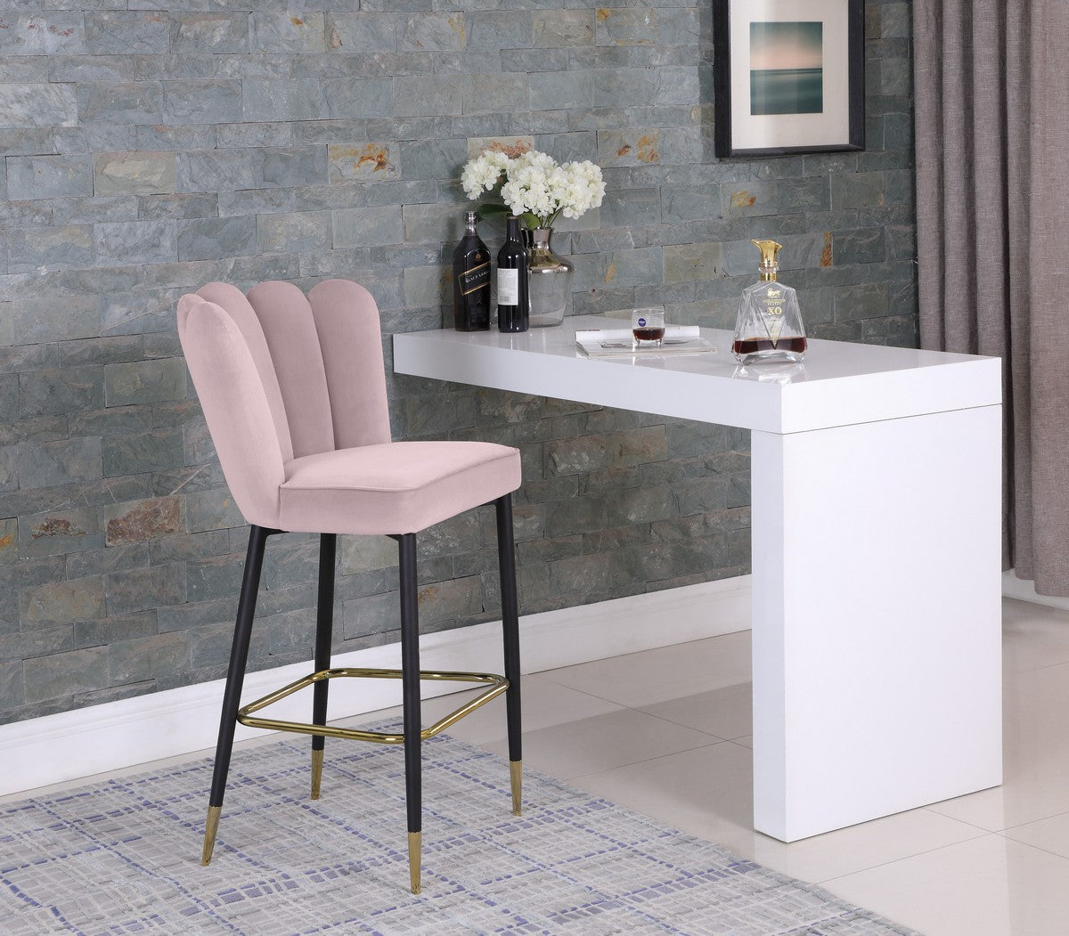 Meridian Furniture Lily Pink Velvet Stool - Set of 2