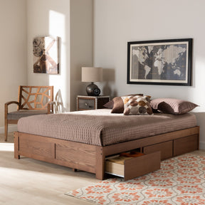 Baxton Studio Wren Modern and Contemporary Walnut Finished 3-Drawer King Size Platform Storage Bed Frame