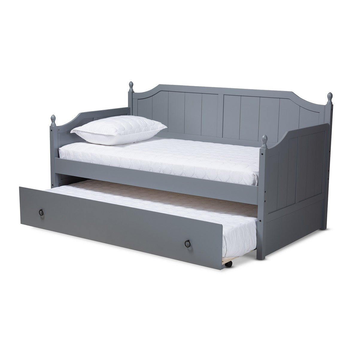 Baxton Studio Millie Cottage Farmhouse Grey Finished Wood Twin Size Daybed with Trundle Baxton Studio-daybed-Minimal And Modern - 1
