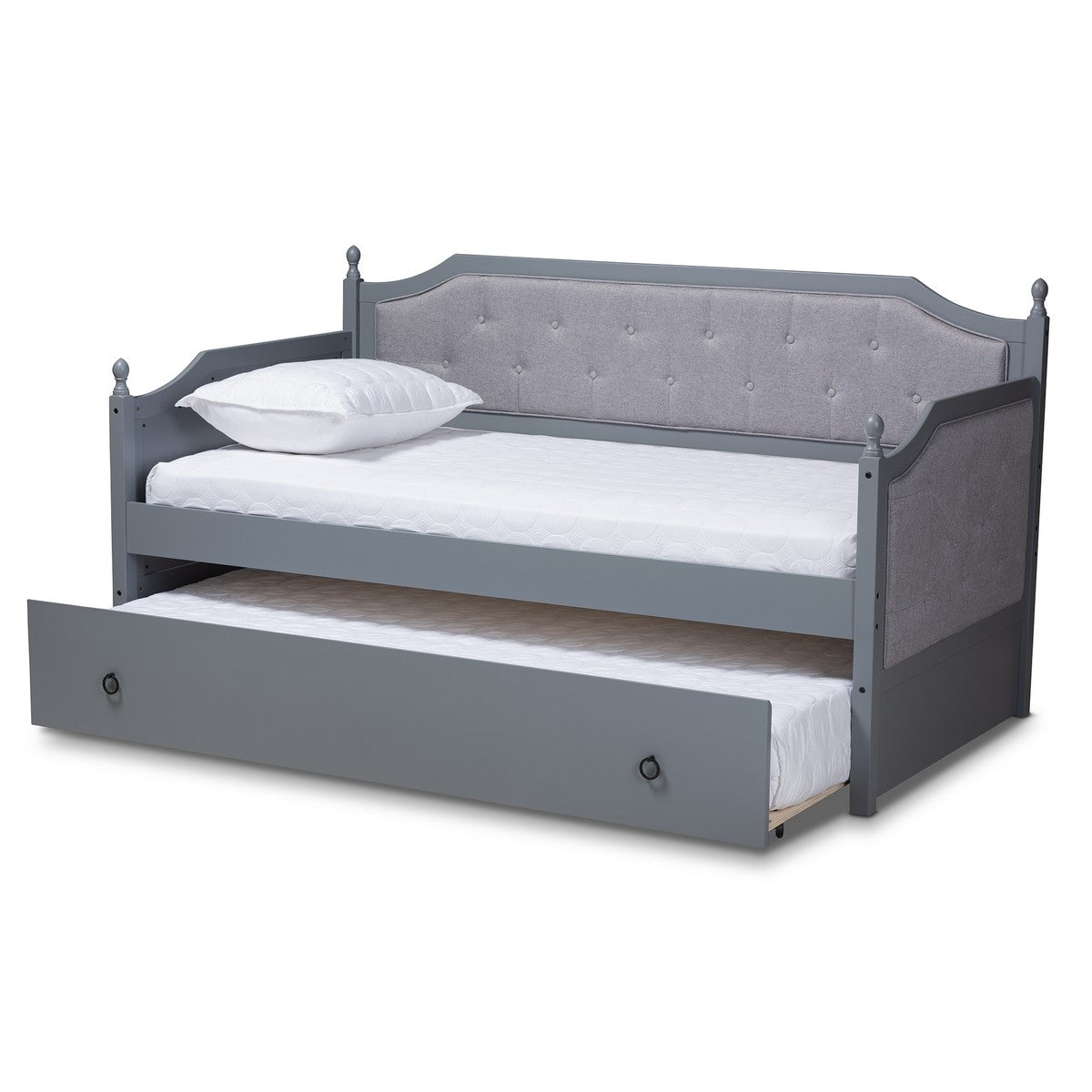 Baxton Studio Mara Classic and Traditional Grey Fabric Upholstered Grey Finished Wood Twin Size Daybed with Trundle Baxton Studio-daybed-Minimal And Modern - 1