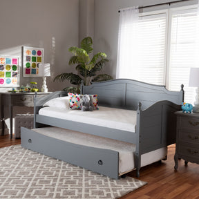 Baxton Studio Mara Cottage Farmhouse Grey Finished Wood Twin Size Daybed with Roll-Out Trundle Bed