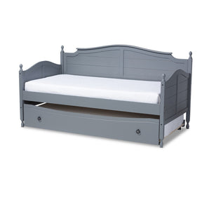 Baxton Studio Mara Cottage Farmhouse Grey Finished Wood Twin Size Daybed with Roll-Out Trundle Bed Baxton Studio-daybed-Minimal And Modern - 1