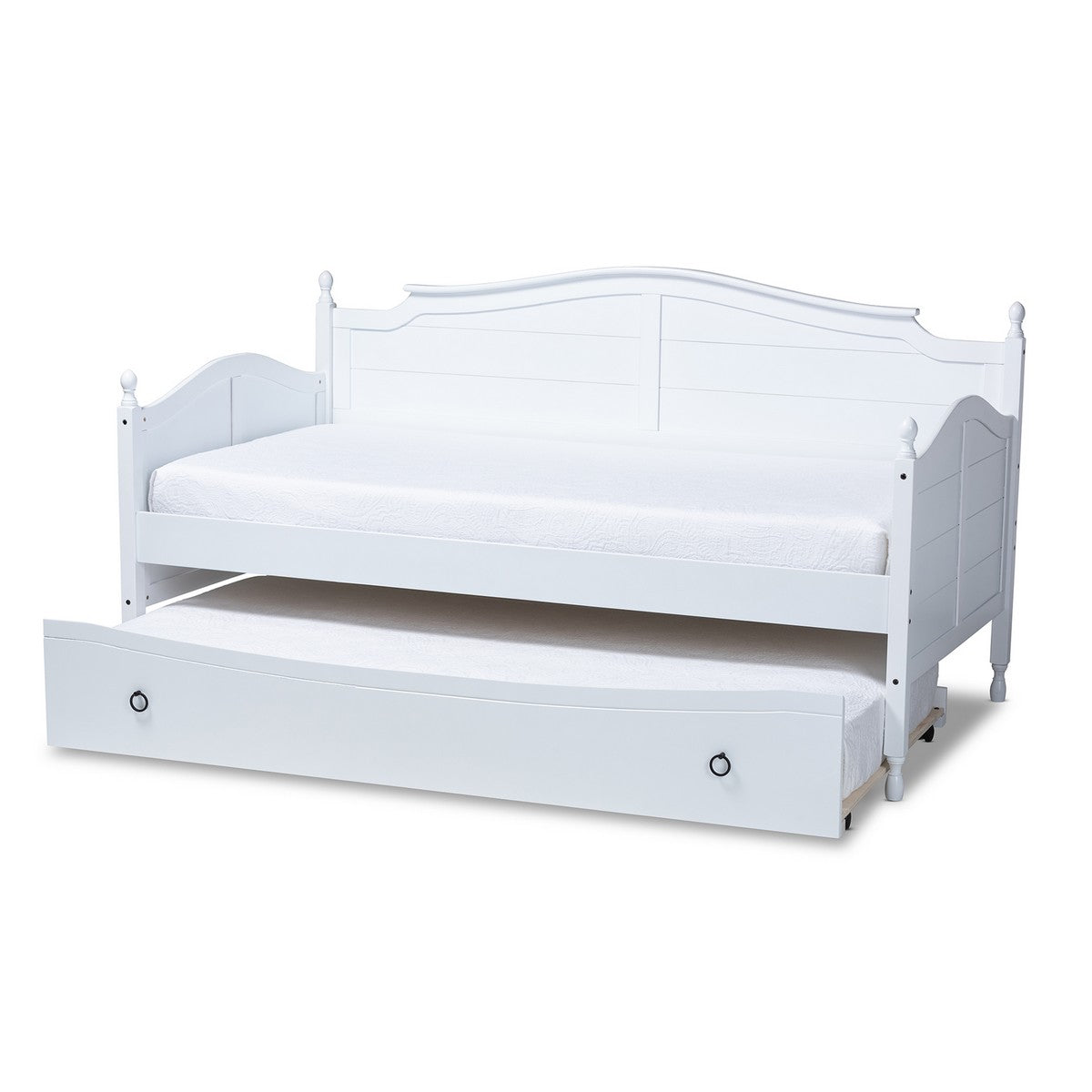Baxton Studio Mara Cottage Farmhouse White Finished Wood Twin Size Daybed with Roll-Out Trundle Bed
