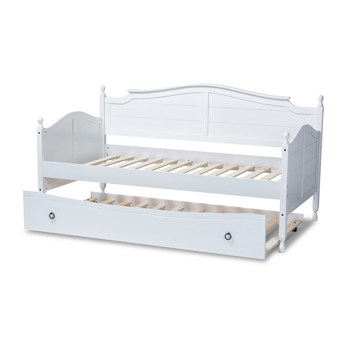 Baxton Studio Mara Cottage Farmhouse White Finished Wood Twin Size Daybed with Roll-Out Trundle Bed