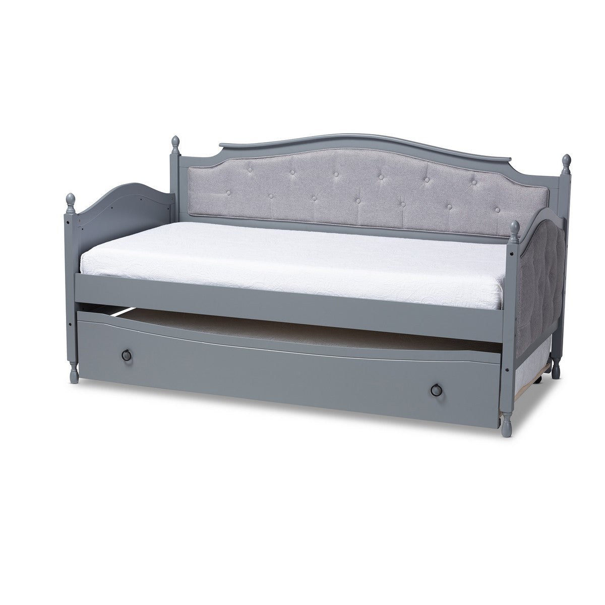 Baxton Studio Marlie Classic and Traditional Grey Fabric Upholstered Grey Finished Wood Twin Size Daybed with Trundle Baxton Studio-daybed-Minimal And Modern - 1