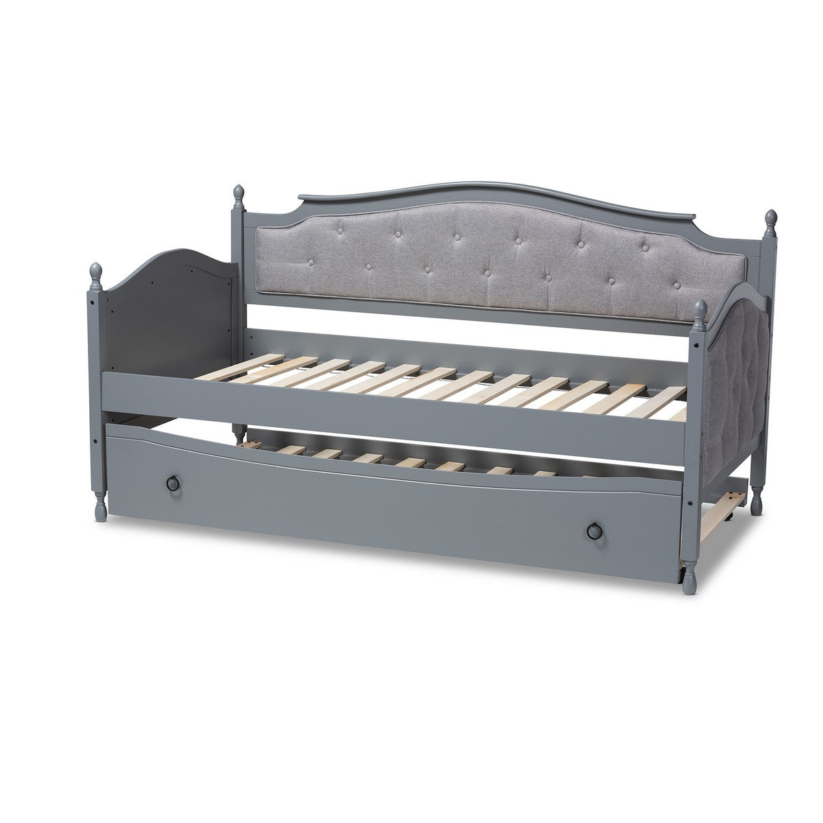 Baxton Studio Marlie Classic and Traditional Grey Fabric Upholstered Grey Finished Wood Twin Size Daybed with Trundle