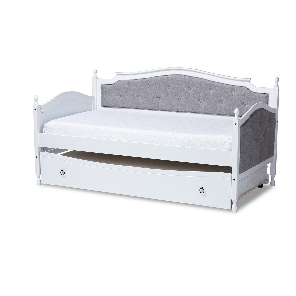 Baxton Studio Marlie Classic and Traditional Grey Fabric Upholstered White Finished Wood Twin Size Daybed with Trundle Baxton Studio-daybed-Minimal And Modern - 1