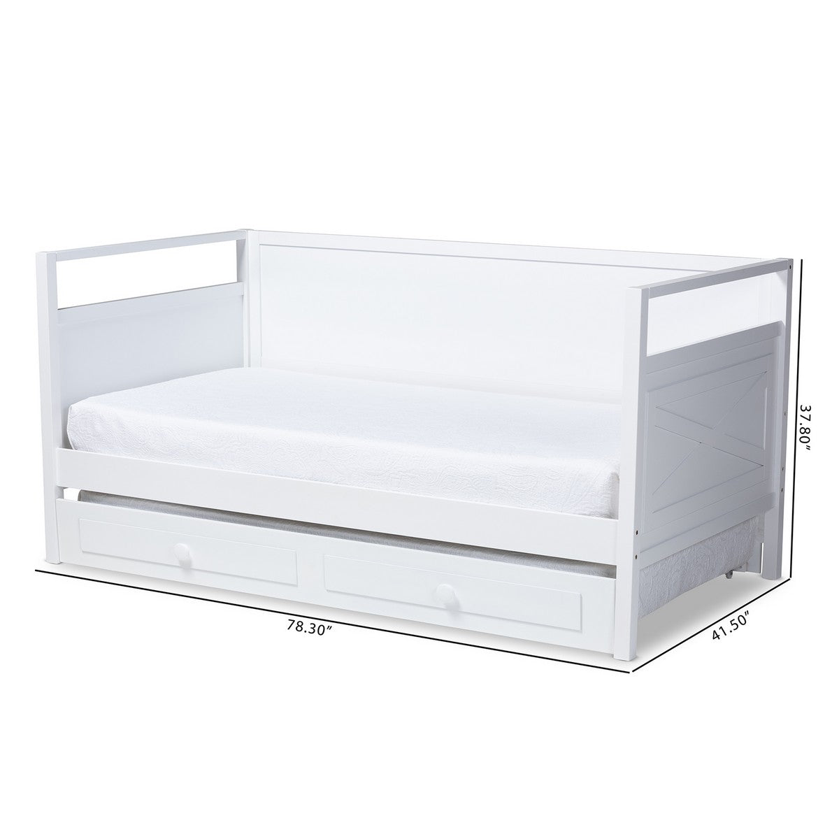 Baxton Studio Cintia Cottage Farmhouse White Finished Wood Twin Size Daybed with Trundle