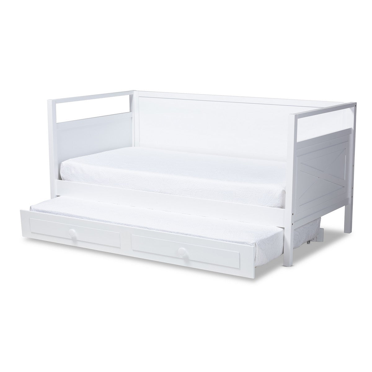 Baxton Studio Cintia Cottage Farmhouse White Finished Wood Twin Size Daybed with Trundle
