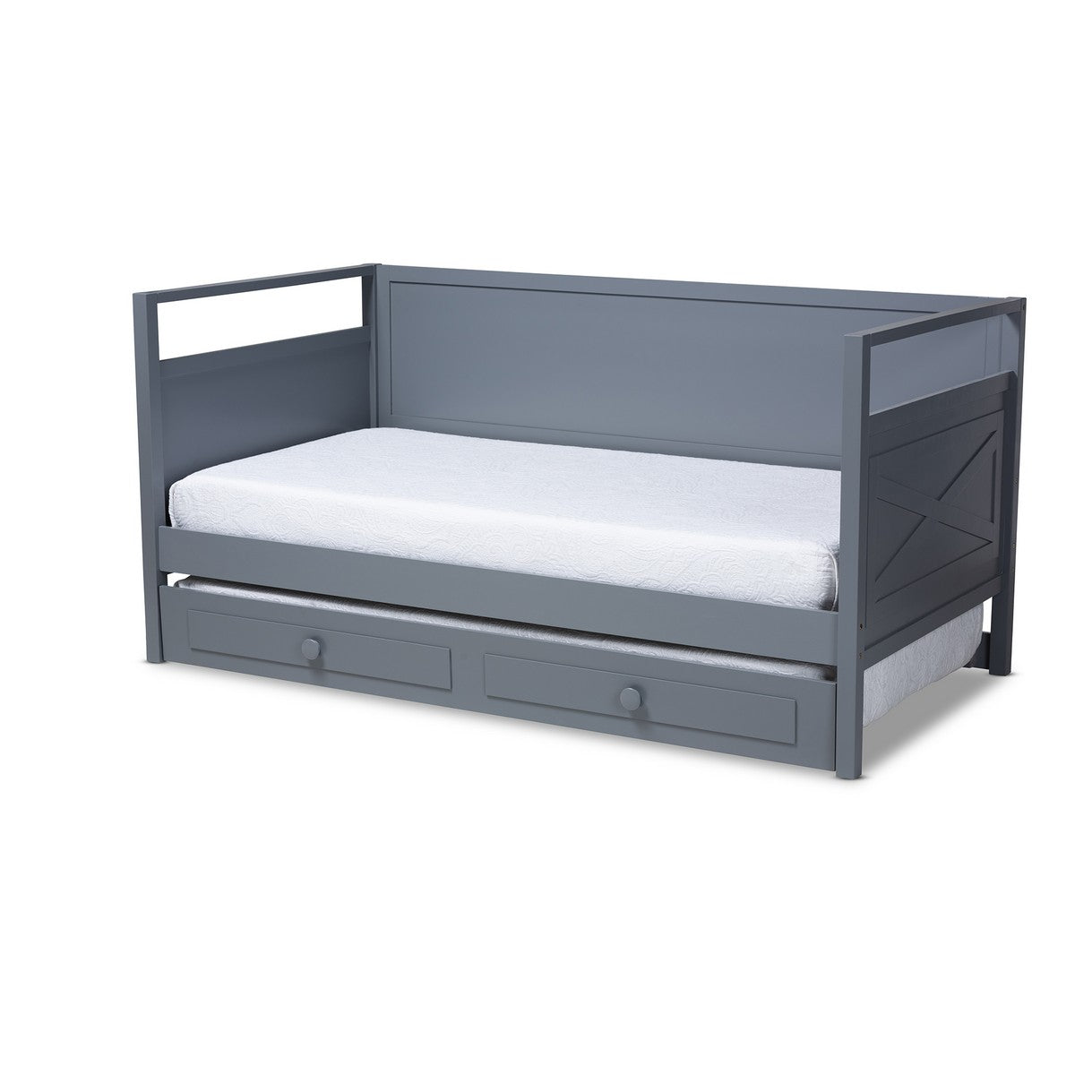 Baxton Studio Cintia Cottage Farmhouse Grey Finished Wood Twin Size Daybed with Trundle Baxton Studio-daybed-Minimal And Modern - 1