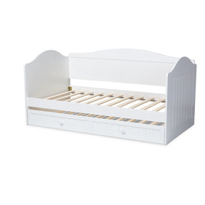 Baxton Studio Neves Cottage Farmhouse White Finished Wood Twin Size Daybed with Trundle